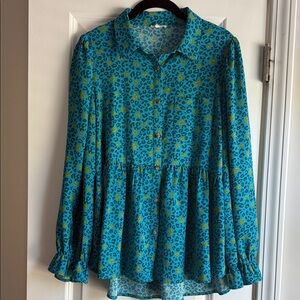 JODIFL Teal and Yellow Animal Print Blouse